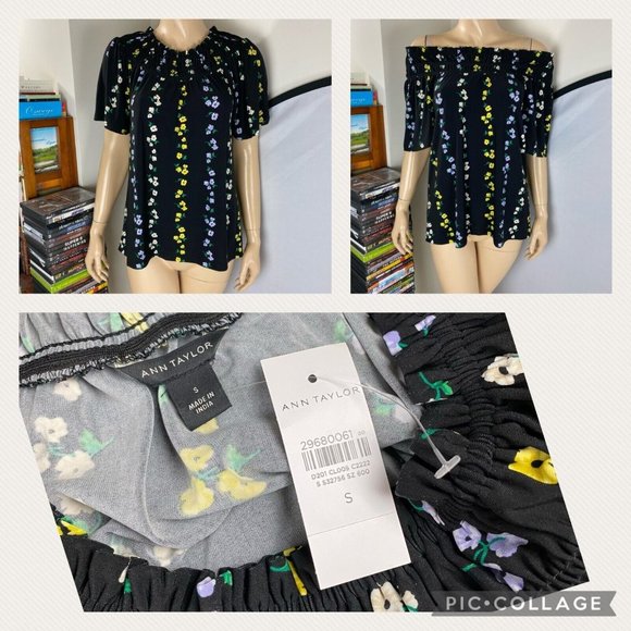 Ann Taylor S Floral Patterned Off The Shoulder Short Sleeve Blouse Top - Picture 12 of 12